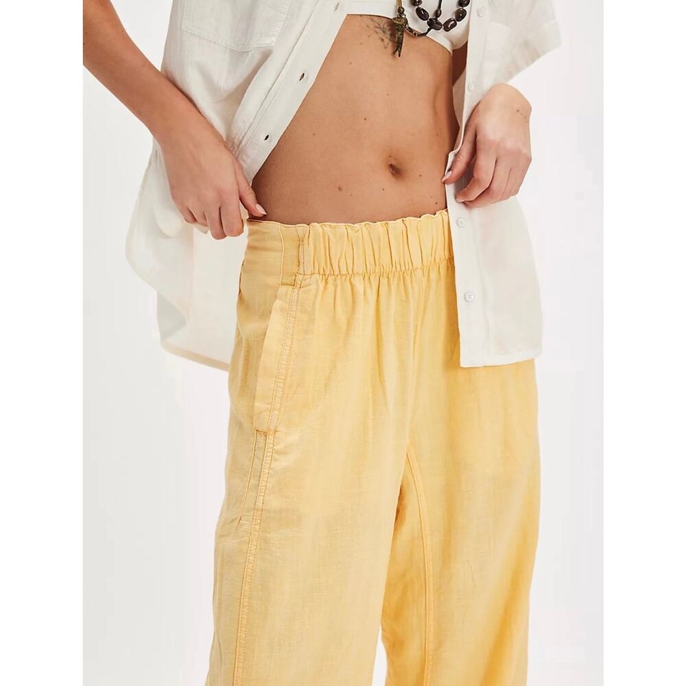 Free People Women’s  Linen Blend Barrel Pants Loose Fitting With Pockets yellow